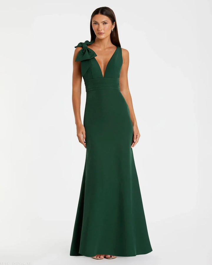Mac Duggal 49454 Black Sleeveless V Neck Bow Detail Mermaid Gown