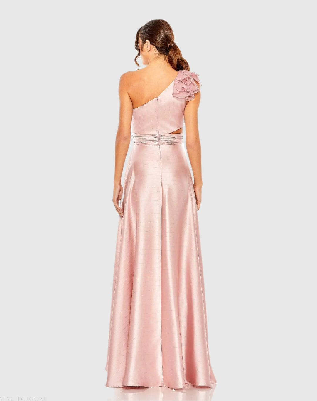 Mac Duggal 49523 Ruffled One Shoulder Cut Out Hi-Low Gown