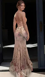 Jovani 49535 Floral Sequin Strapless Sweetheart Gown - FOSTANI.com
