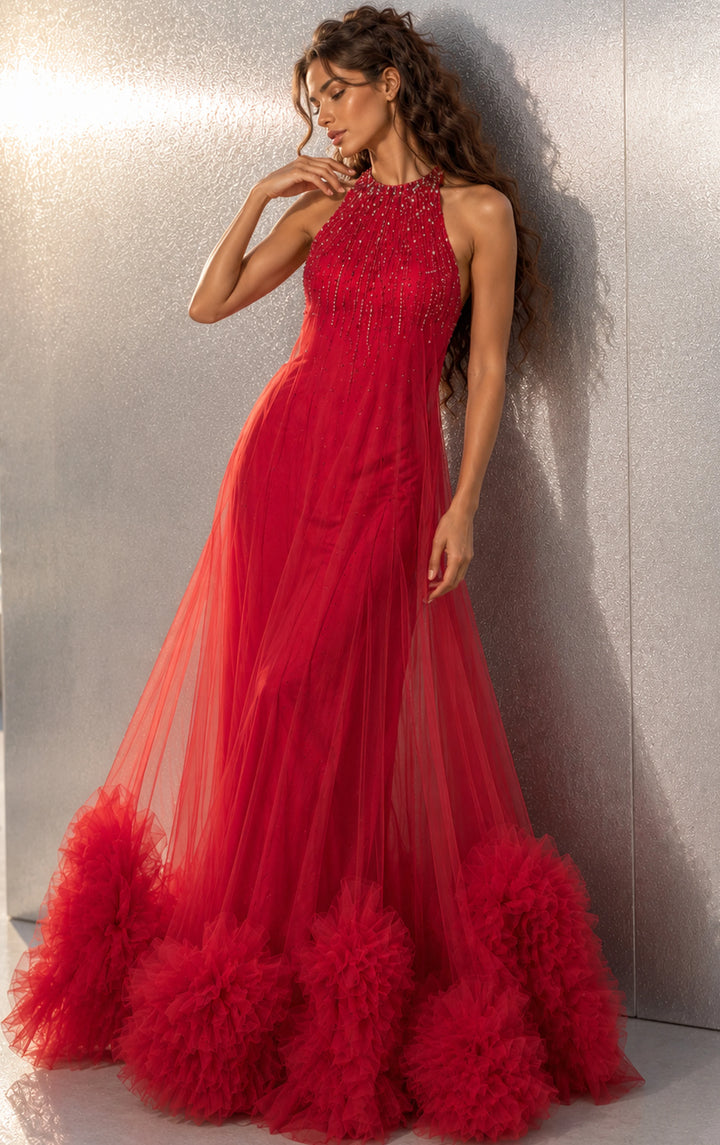 Jovani 49540 Beaded Halter Tulle Ball Gown