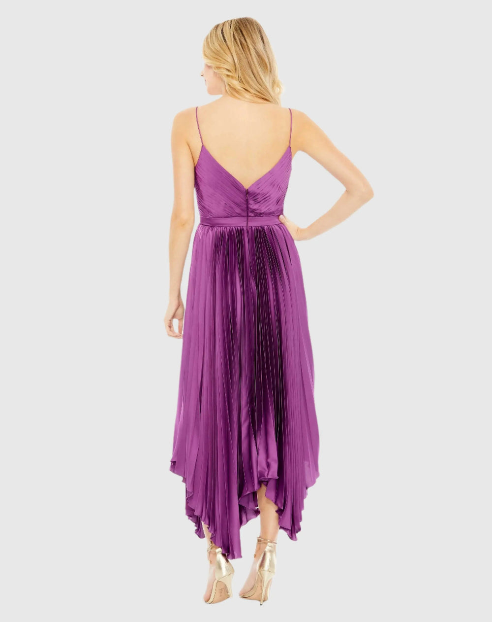 Mac Duggal 49637 Pleated Satin Flowy Midi Dress