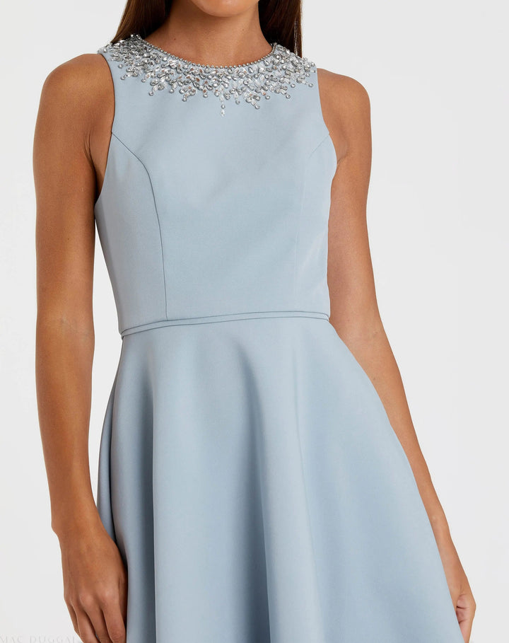 Mac Duggal 9949844P Blue Crepe Embellished Neck High Low Gown - FOSTANI.com