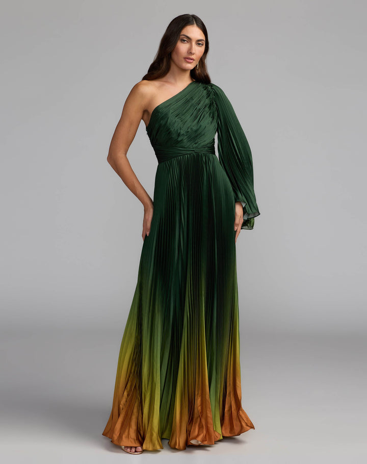Mac Duggal 49903 One Shoulder Ombre Long Flare Sleeve Gown