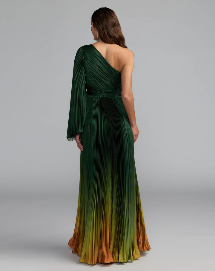 Mac Duggal 49903 One Shoulder Ombre Long Flare Sleeve Gown