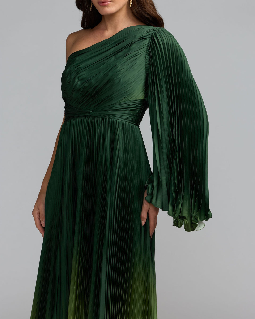 Mac Duggal 49903 One Shoulder Ombre Long Flare Sleeve Gown