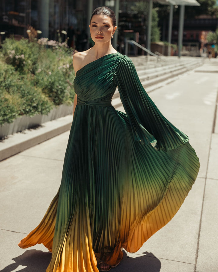 Mac Duggal 49903 One Shoulder Ombre Long Flare Sleeve Gown