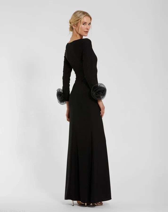Mac Duggal 49949 Long Sleeve Fitted Jersey Dress With 3D Flowers | FOSTANI Mac Duggal 49949 Long Sleeve Fitted Jersey Dress With 3D Flowers | FOSTANI