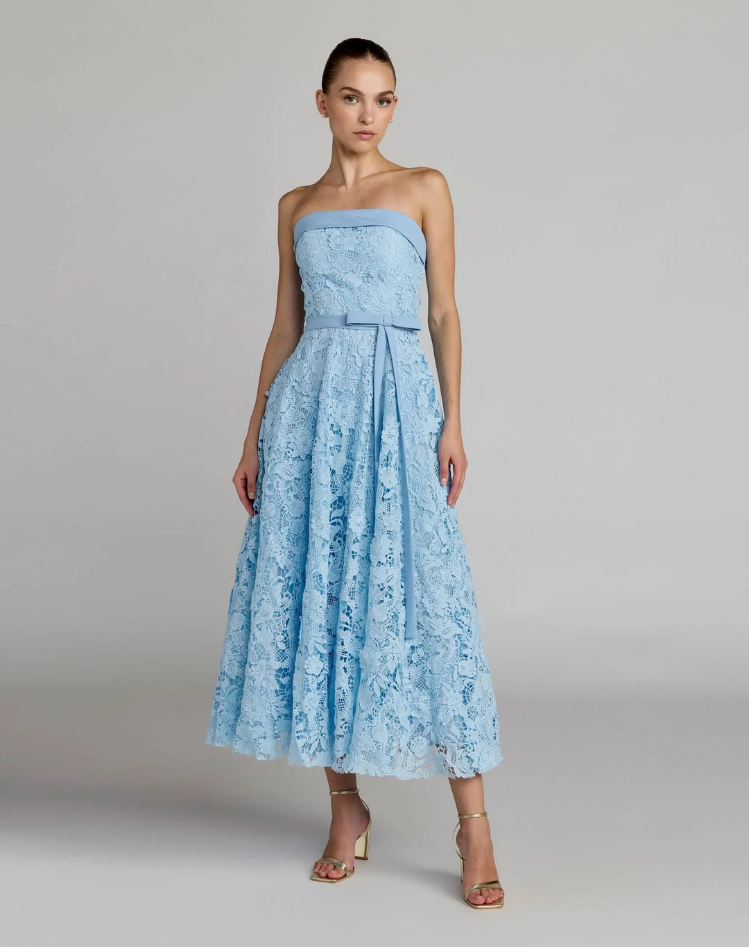 Mac Duggal Women's Embroidered Lace Strapless Midi Dress With Bow Detail - Blue - Size 6