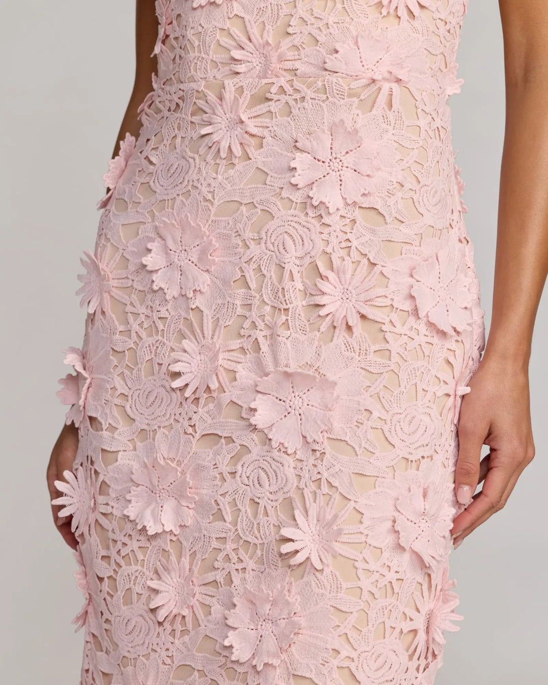Pink Strapless 3D Floral Midi Dress - FOSTANI.com