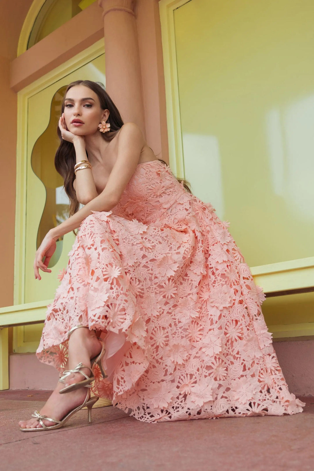 Mac Duggal Women's Floral Lace Strapless A-Line Midi-Dress - Blush