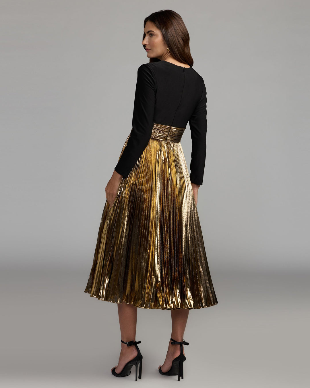 Mac Duggal 50213 Long Sleeve Pleated Midi Dress
