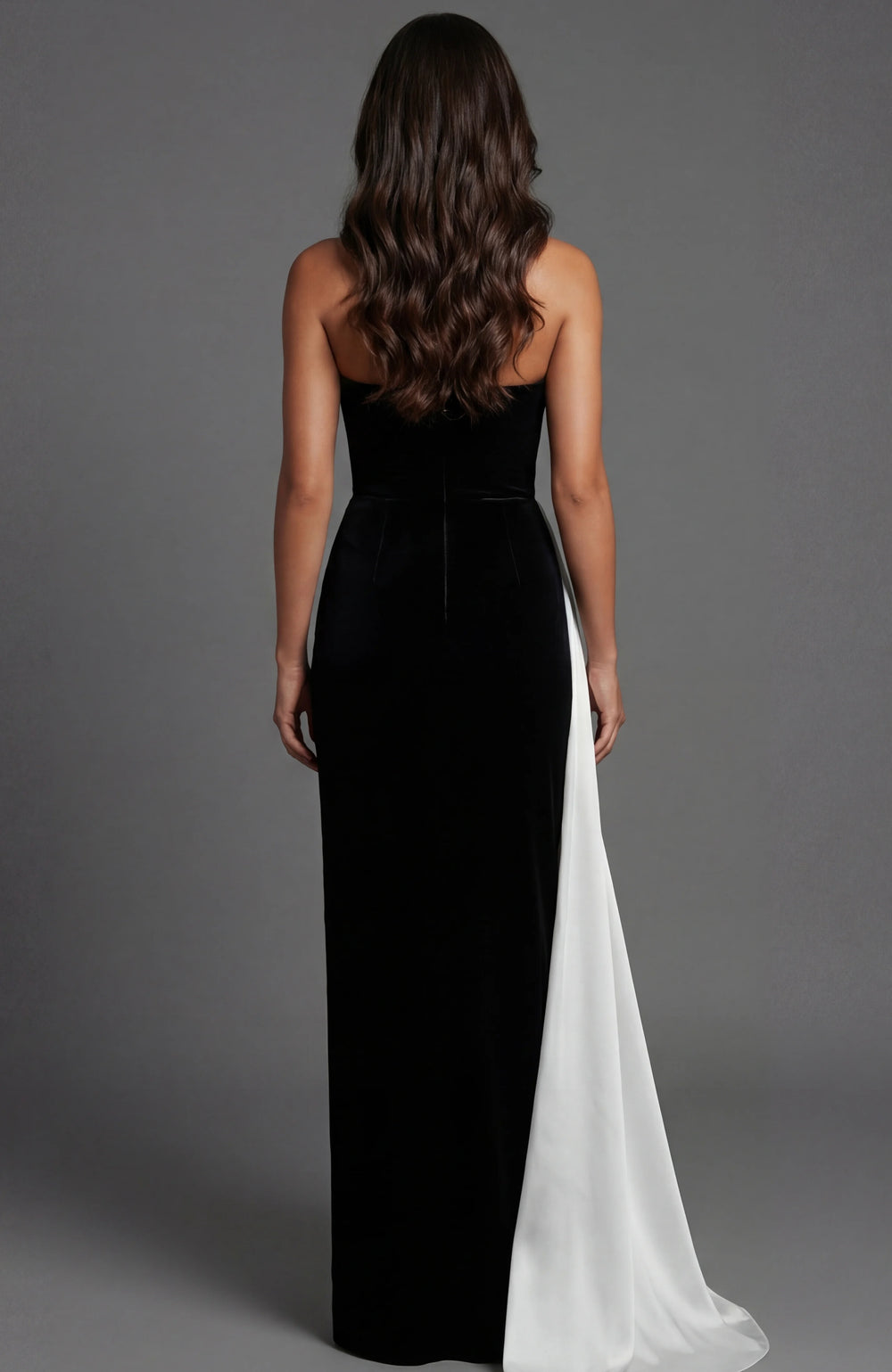 Jovani 50241 Strapless Velvet Gown With Contrast Drape - FOSTANI.com
