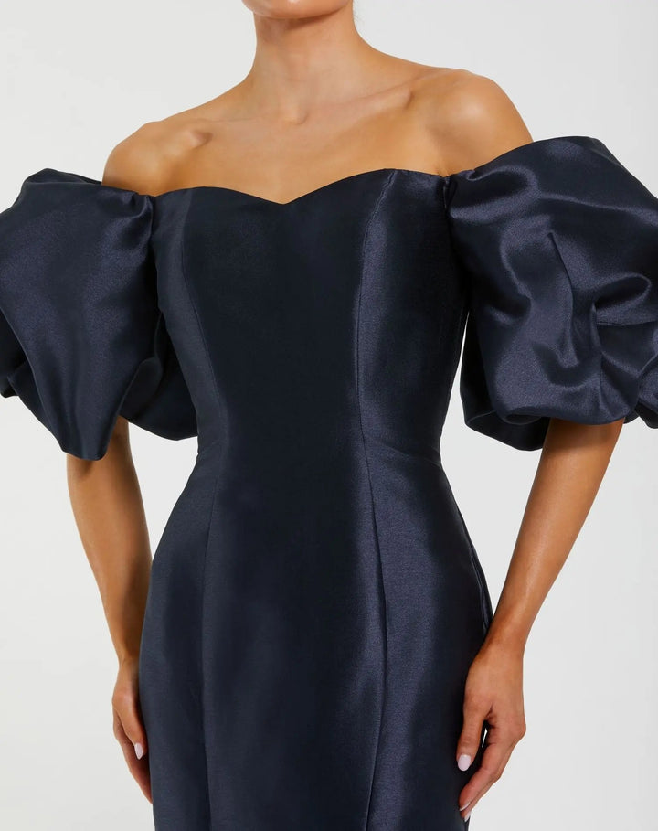 Mac Duggal 9950677P Navy Sweetheart Off The Shoulder Puff Sleeve Gown
