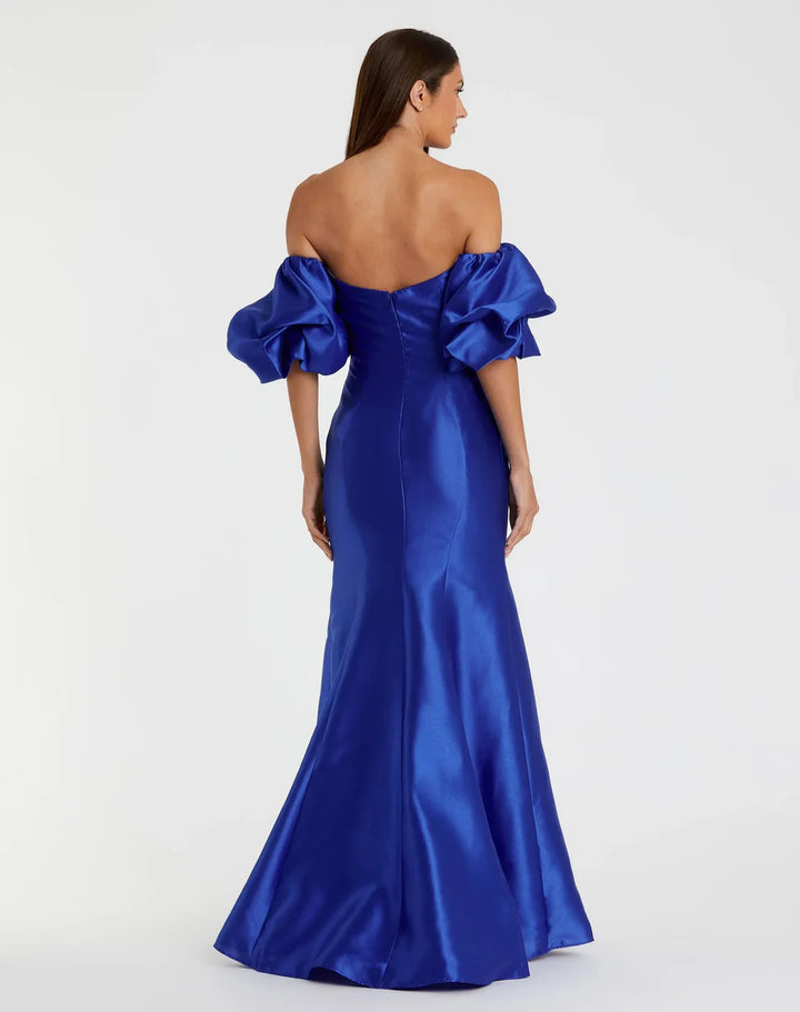 Mac Duggal 9950677P Navy Sweetheart Off The Shoulder Puff Sleeve Gown