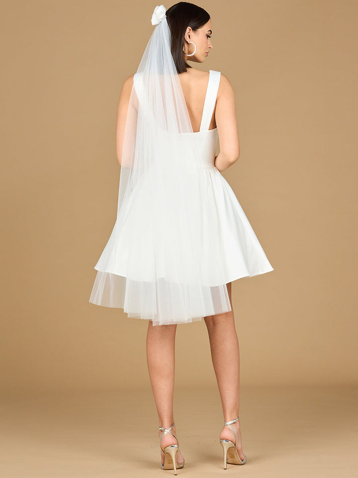 Lara 51205 V Neck, A-Line Bridal Short Dress with Veil - FOSTANI.com
