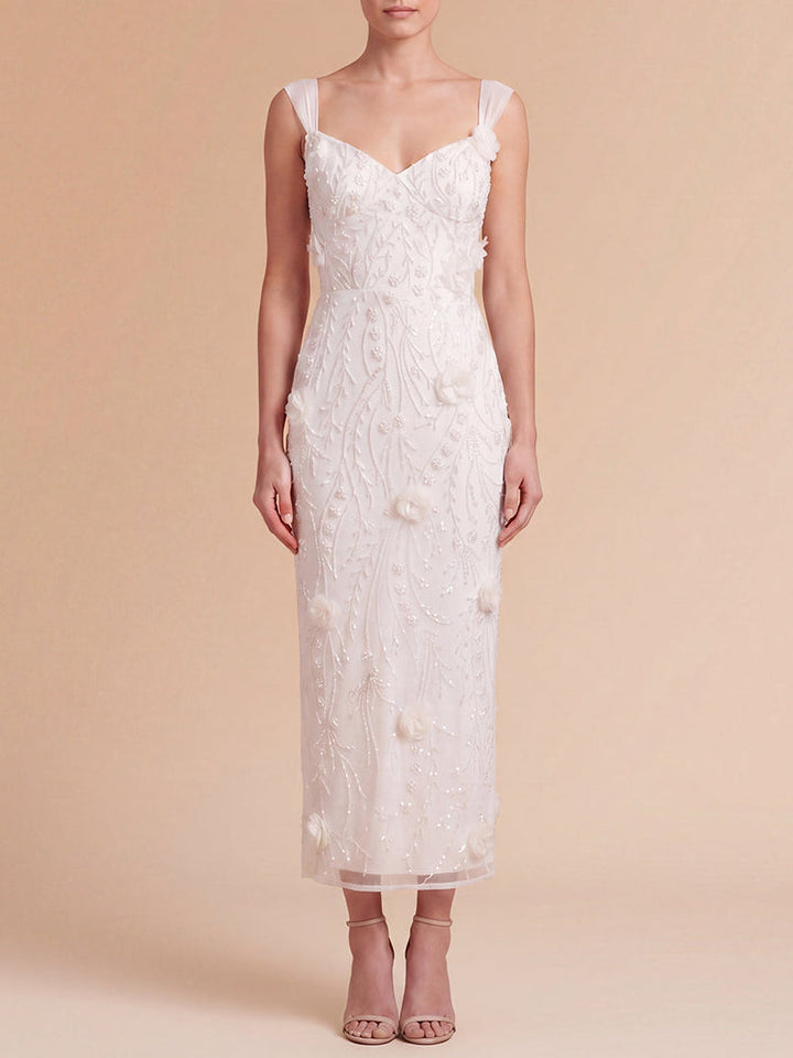 Lara 51232 Beaded Midi Dress with 3-D Florals