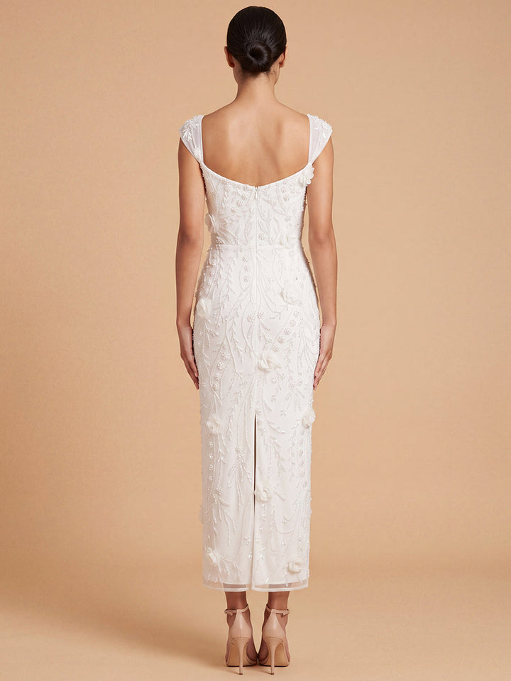 Lara 51232 Beaded Midi Dress with 3-D Florals