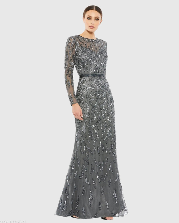 Mac Duggal 5124 Long Sleeve Beaded Evening Gown