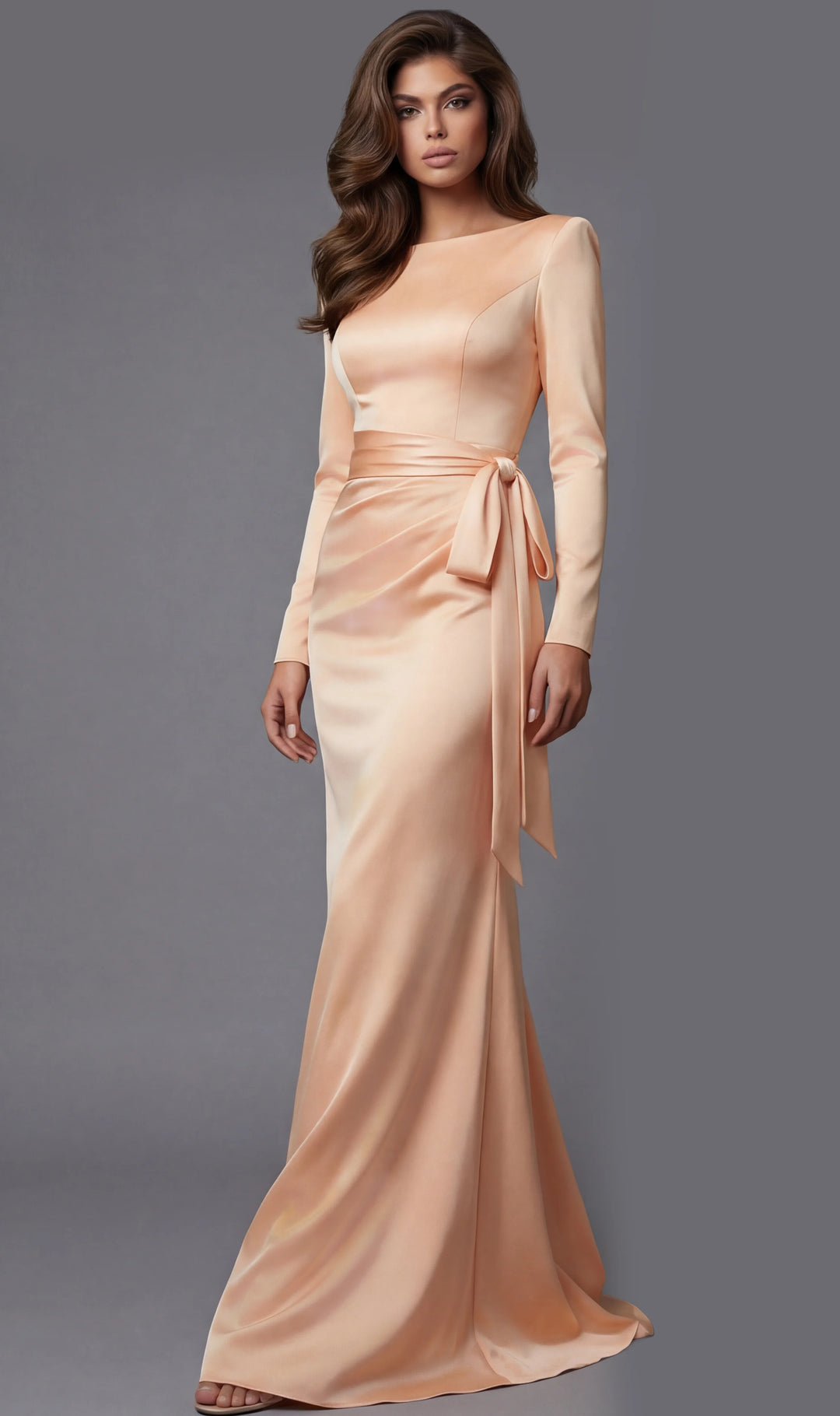 Jovani 51618 Elegant Long Sleeve Evening Gown With Side Tie Detail | FOSTANI Jovani 51618 Elegant Long Sleeve Evening Gown With Side Tie Detail | FOSTANI