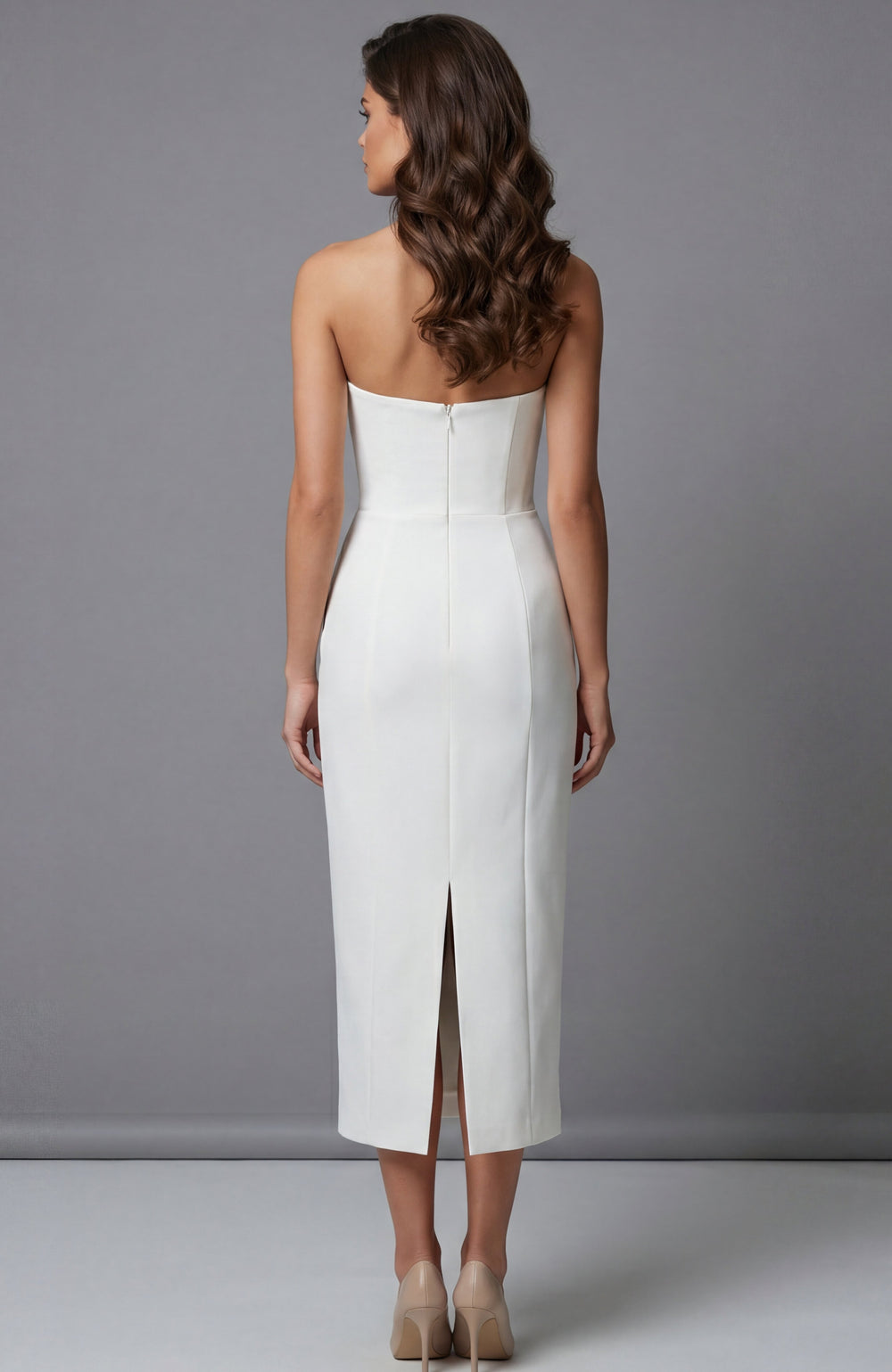 Jovani 51635 strapless midi dress, back