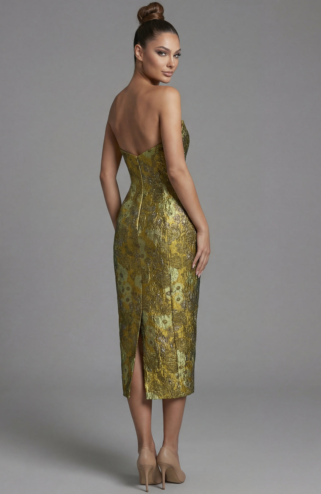 Jovani 51636 strapless midi dress, back