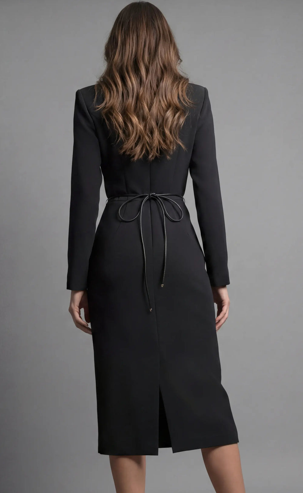 Jovani 51637 long sleeve V-neck sheath midi dress view 3
