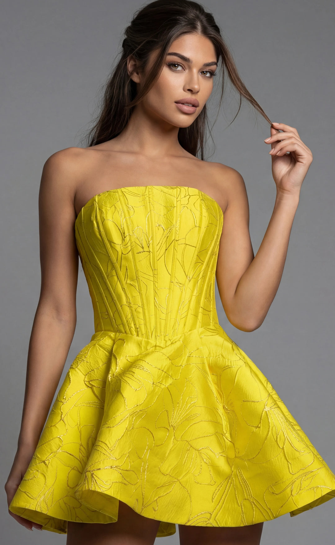 Jovani 51709 Strapless Structured Floral Mini Dress