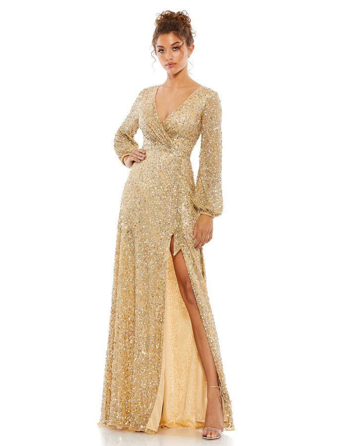 Multi-Colored Sequin Long Sleeve Gown