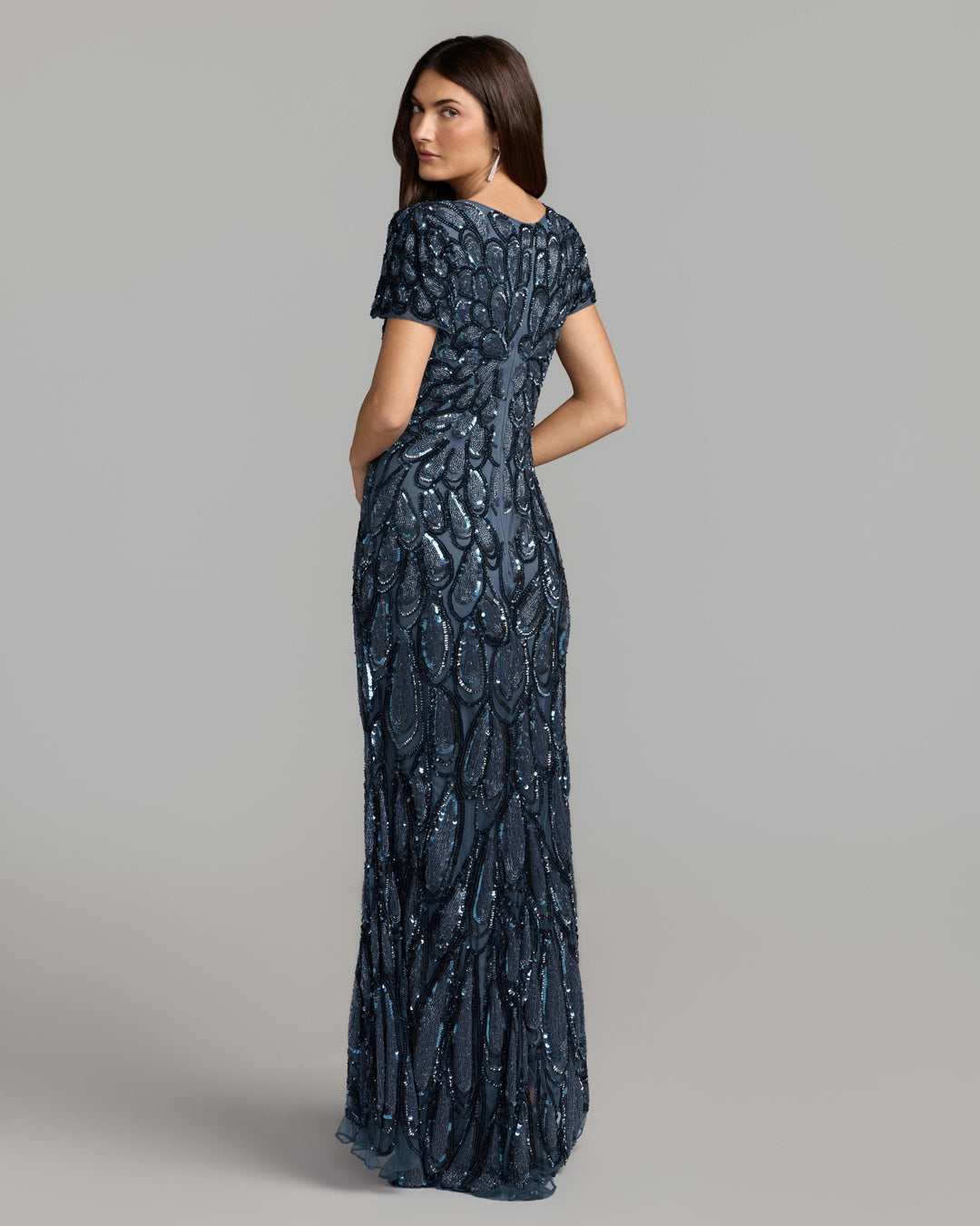 Mac Duggal 5243 Beaded Embellished V Neck Cap Sleeve Column Dress