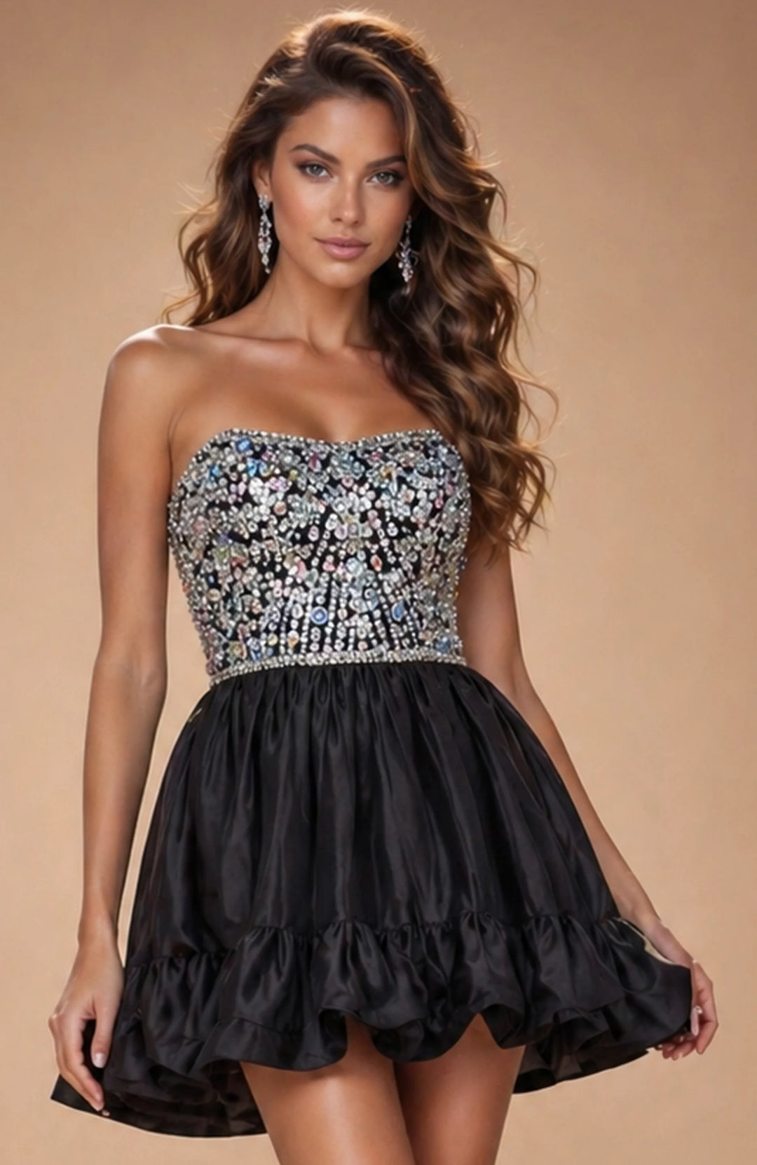 Jovani 52439 Strapless Ruffle Mini Dress - FOSTANI.com
