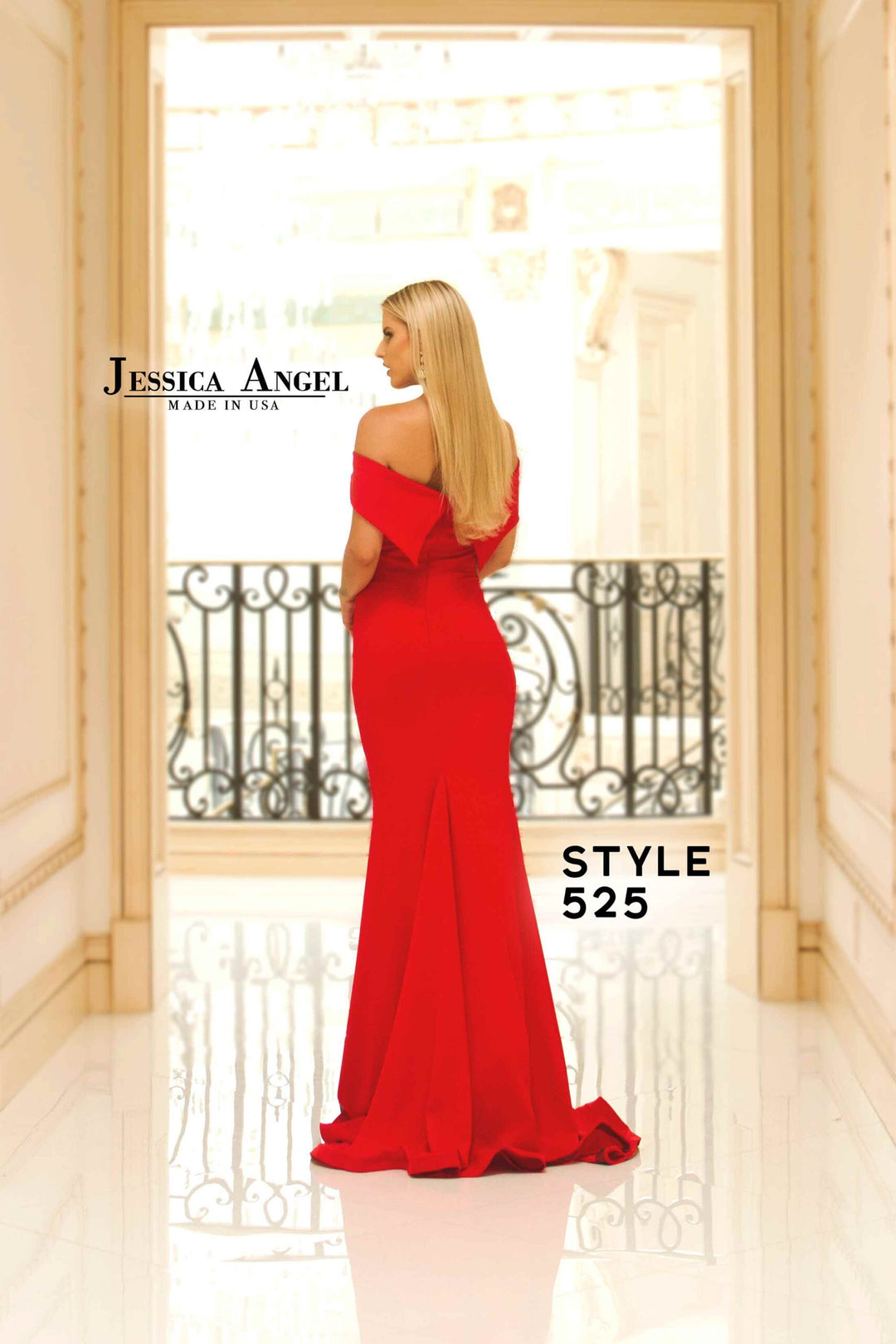 Jessica Angel 525 off shoulder mermaid gown back view