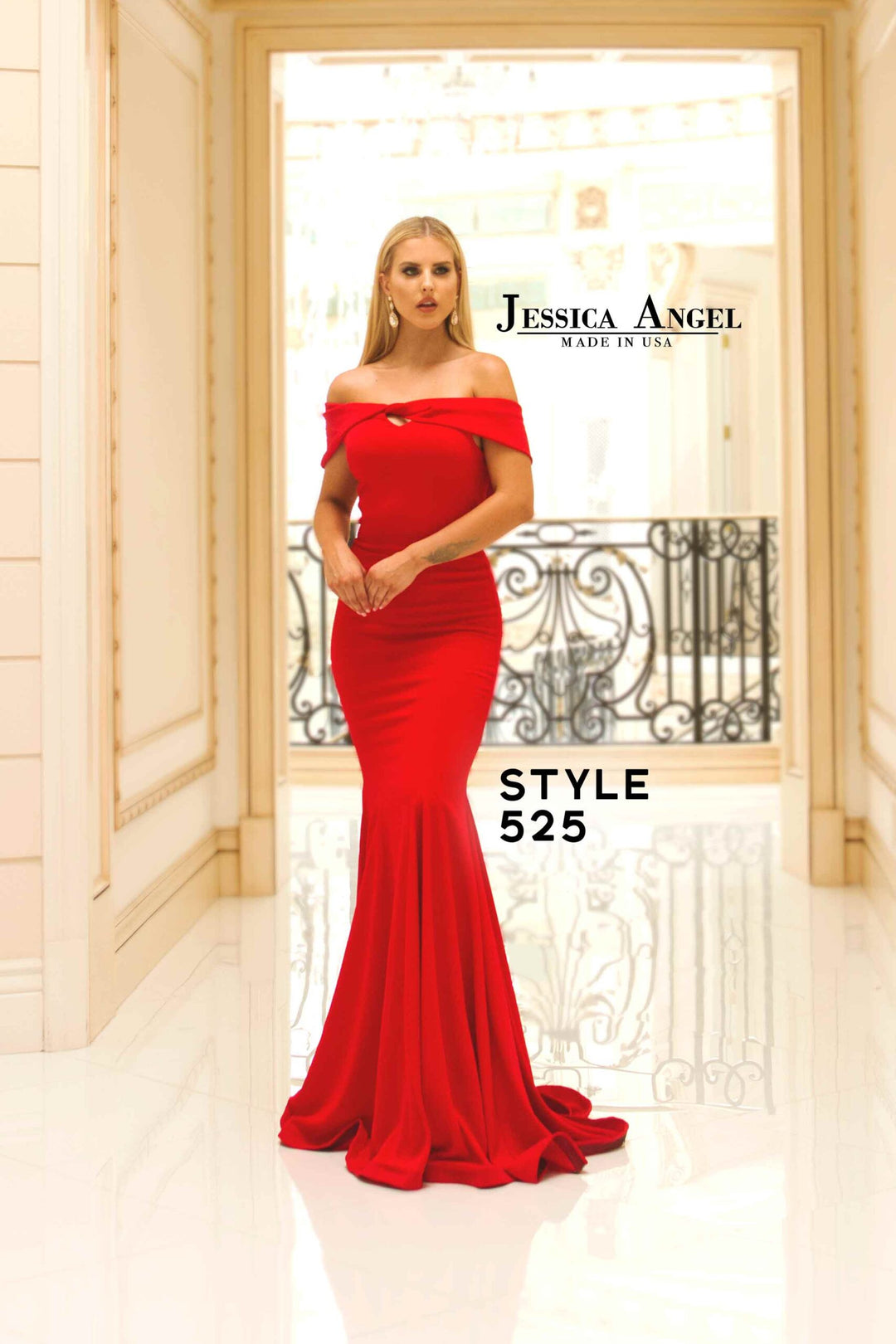 Jessica Angel 525 twist neckline mermaid gown front view