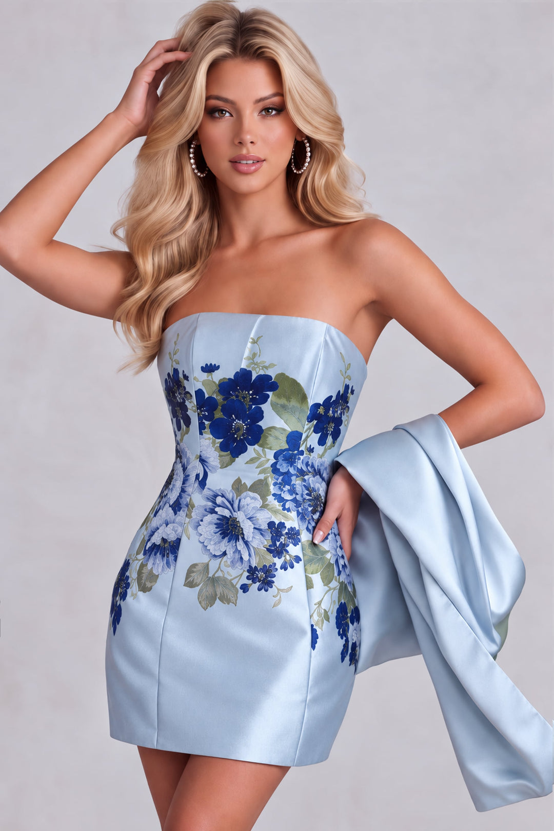 Jovani 53420 Strapless Floral Mini Dress view 3