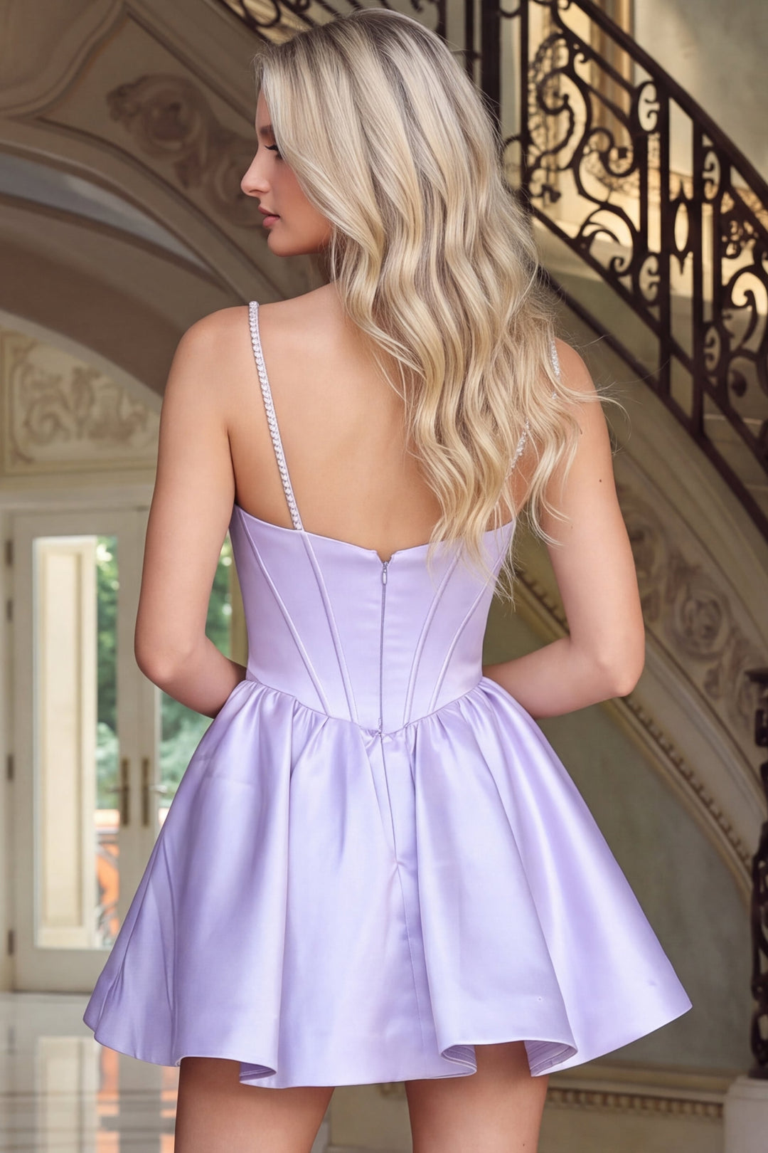 Jovani 53857 Beaded Corset Sweetheart Fit and Flare Mini Homecoming Dress back view