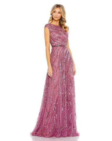 Mac Duggal - Pink Cap Sleeve Embellished Evening Gown - US 16 Mac Duggal - Pink Cap Sleeve Embellished Evening Gown - US 16