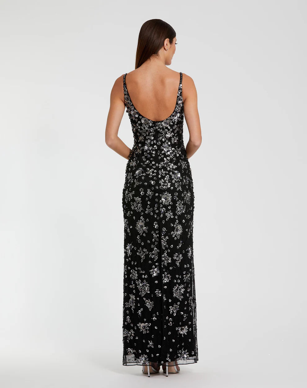 Mac Duggal 5477 Blue Floral Embellished Scoop Neck Evening Gown
