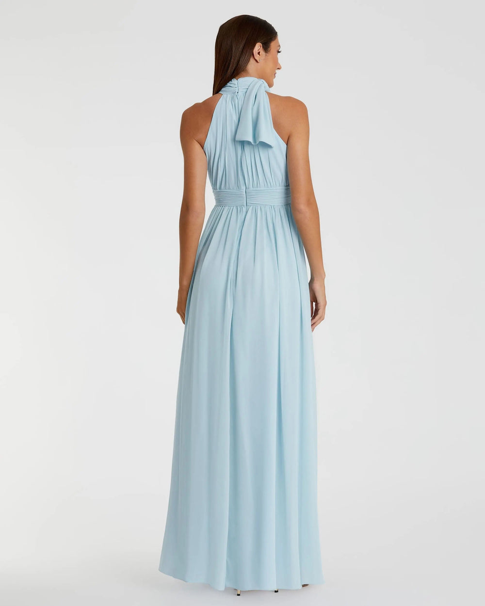 Blue High Neck Chiffon Gown - FOSTANI.com