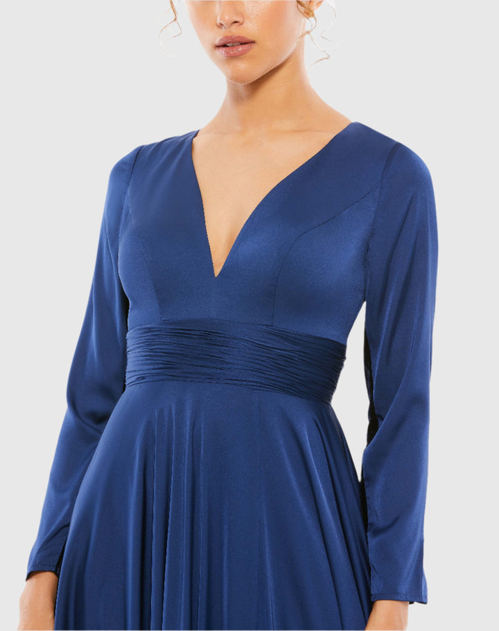 Mac Duggal 55245 Long Sleeve Ruched Waist A-Line Gown
