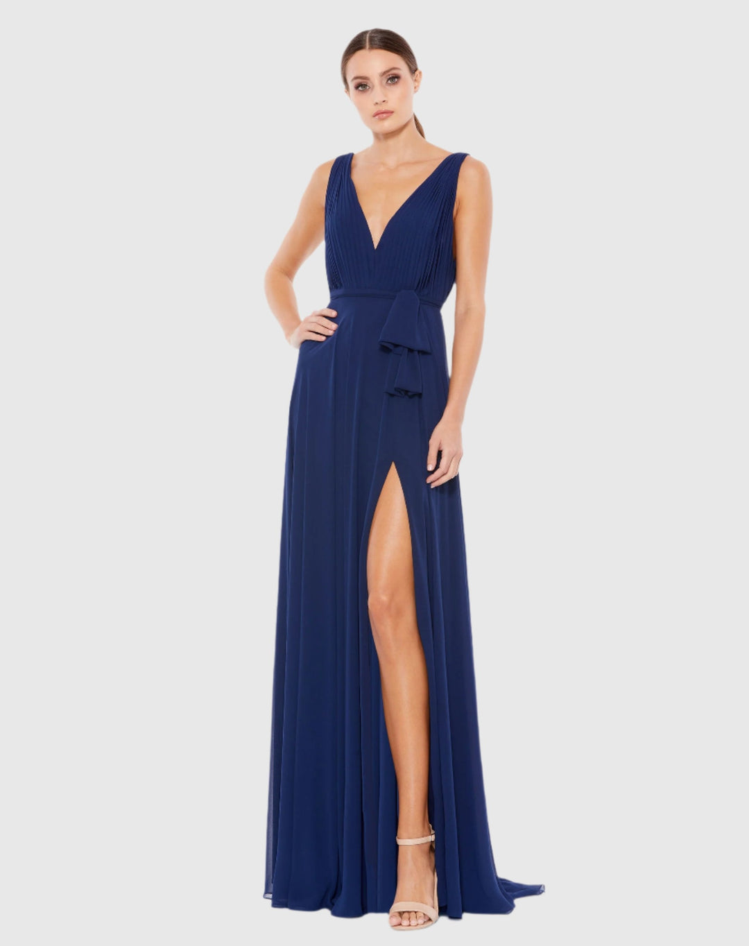 Mac Duggal Women's Sleeveless V-Neck Chiffon Gown - Blue - Size 6
