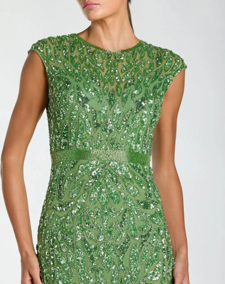 Mac Duggal 5532 Embellished High Neck Cap Sleeve Gown