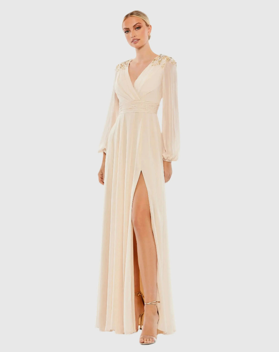 Mac Duggal 55694 Embellished Shoulder Blouson Sleeve Evening Gown