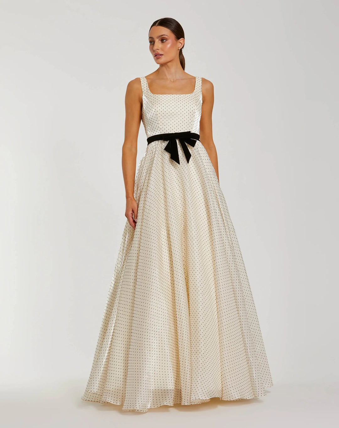 Mac Duggal 56185 Ivory Polka Dot Square Neck Ball Gown With Bow