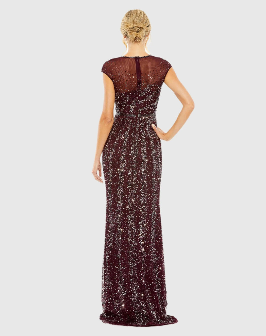 Mac Duggal 5619 Embellished Illusion High Neck Cap Sleeve Gown