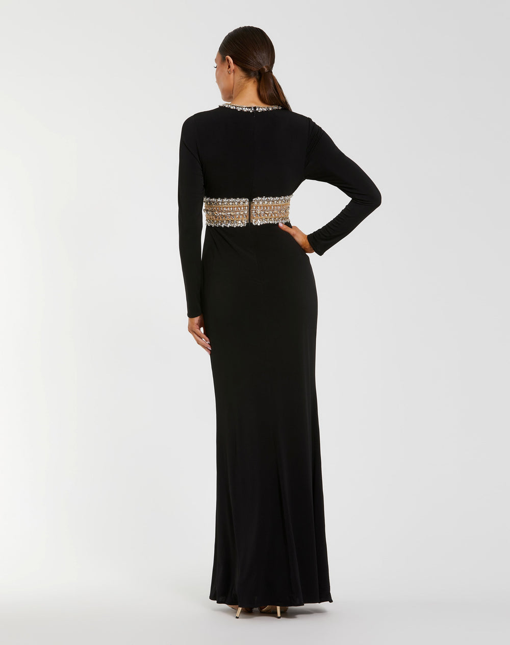 Mac Duggal 56229 Long Sleeve Gown With Embellished Cut Out
