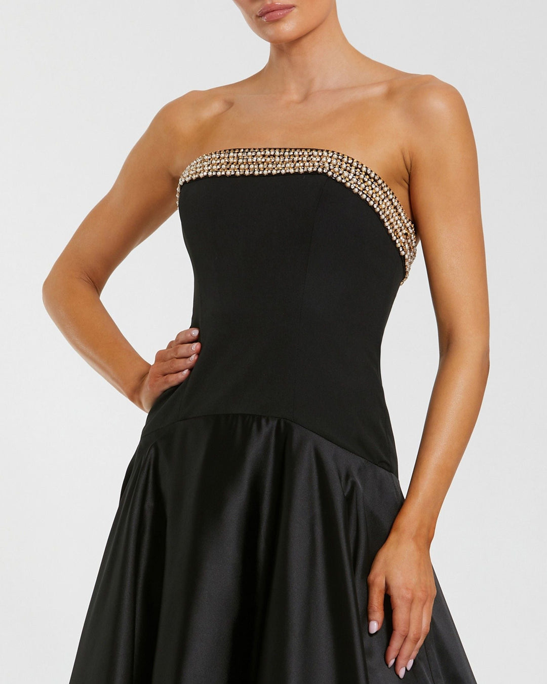 Mac Duggal 56231 Strapless Crepe Bodice Gown With Satin Skirt