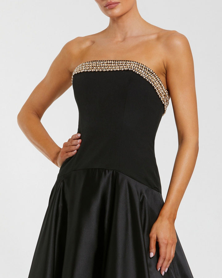 Mac Duggal 56231 Strapless Crepe Bodice Gown With Satin Skirt