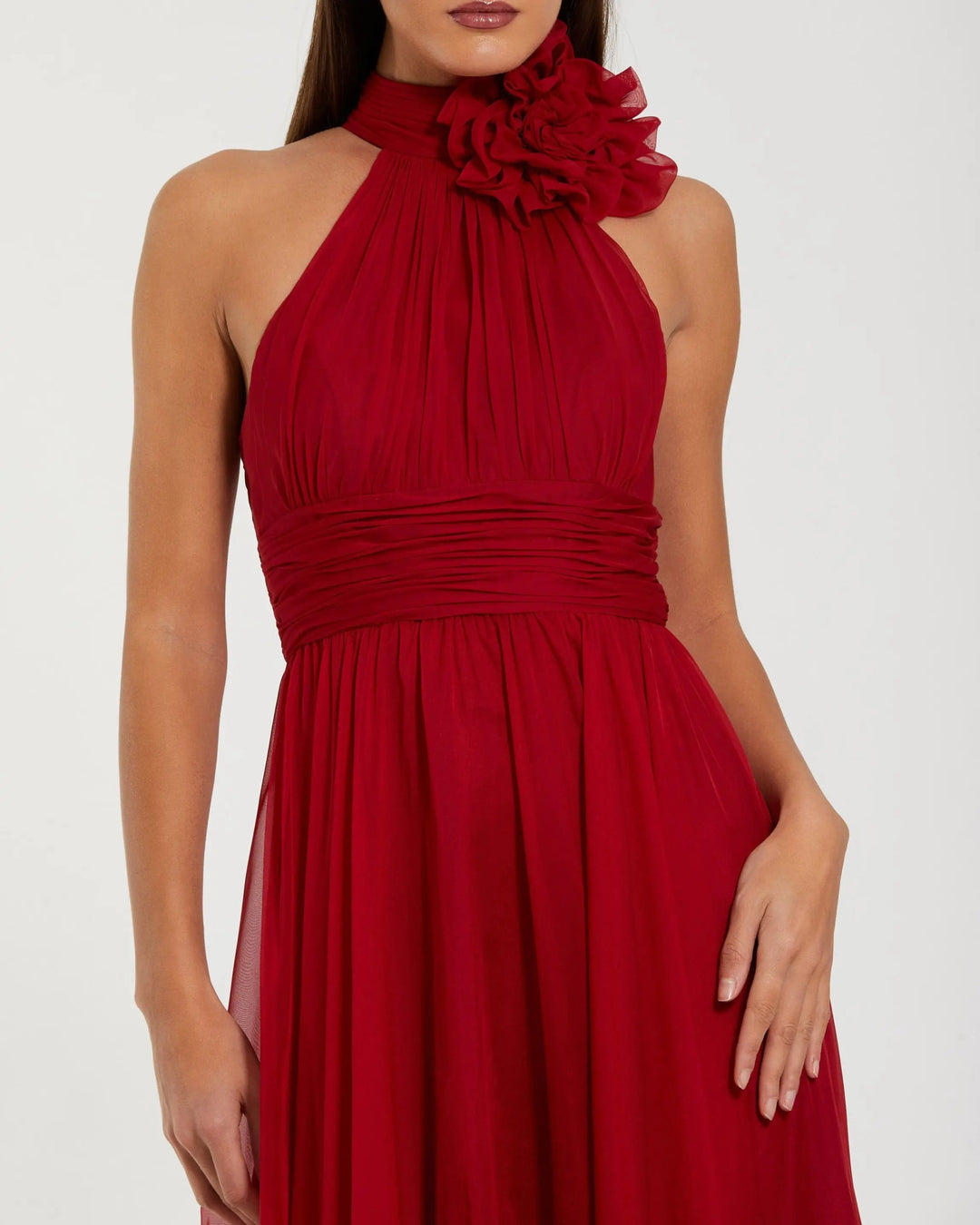 Mac Duggal 56254 Halter Neck Chiffon Dress With 3D Flower | FOSTANI Mac Duggal 56254 Halter Neck Chiffon Dress With 3D Flower | FOSTANI