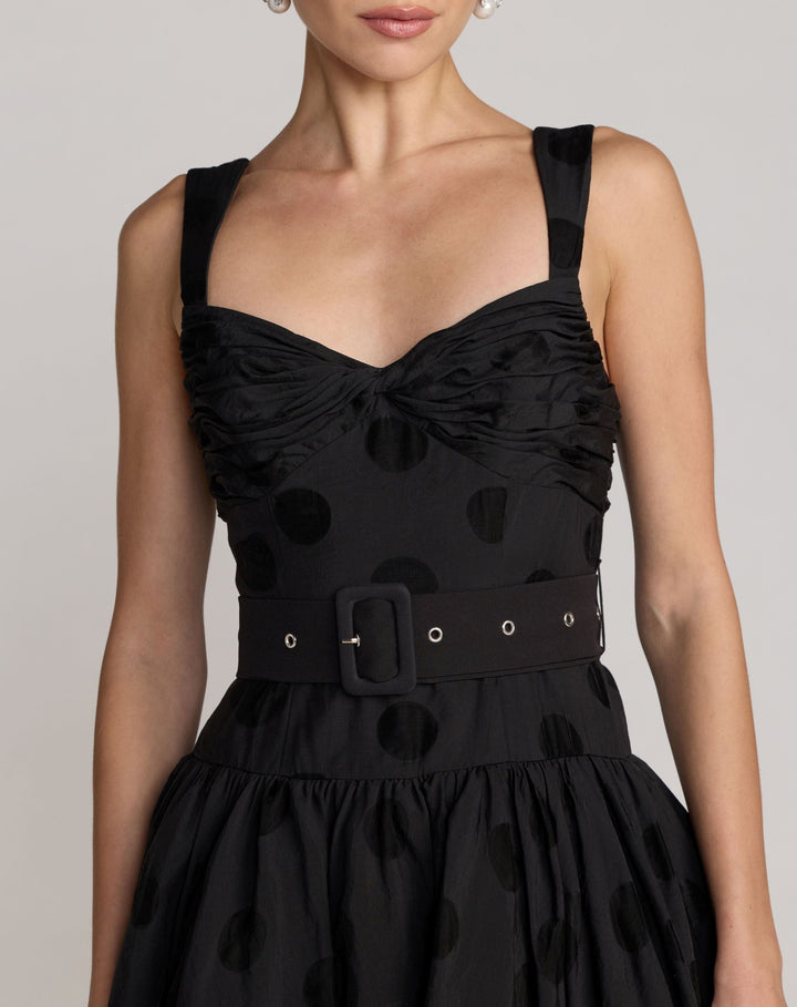 Mac Duggal 56282 Polka Dot Belted Midi Dress