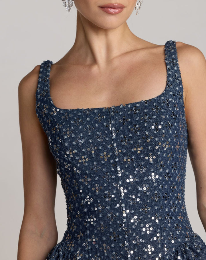 Mac Duggal 56299 Blue Sleeveless Sequin Denim Mini Dress