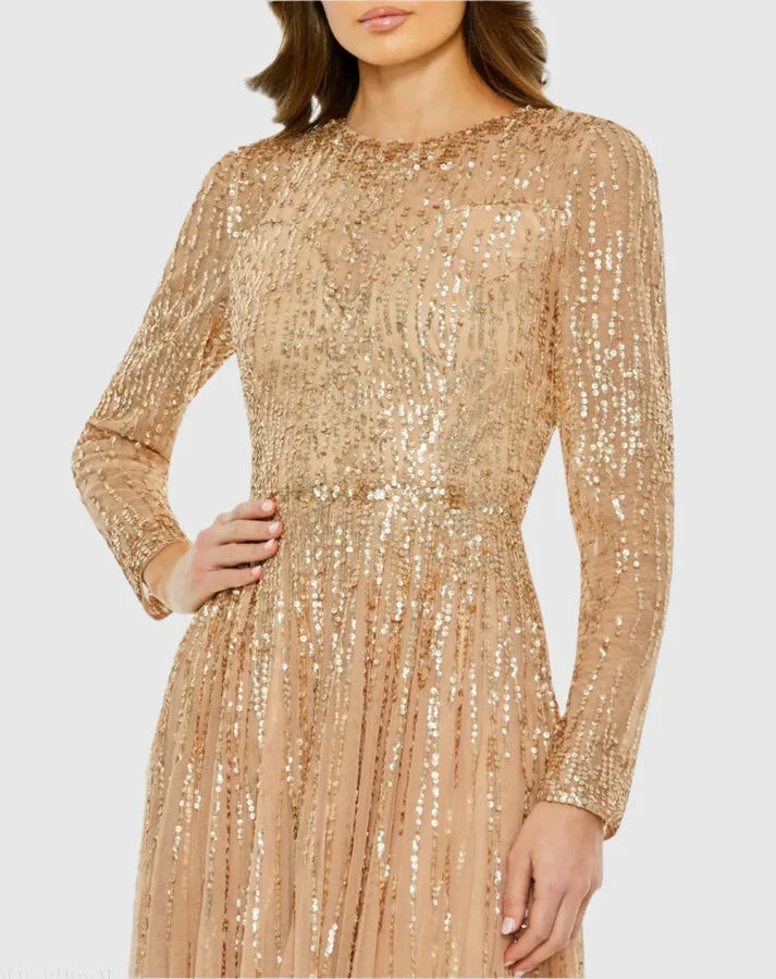 Mac Duggal 5636 Illusion High Neck Long Sleeve Embellished Dress